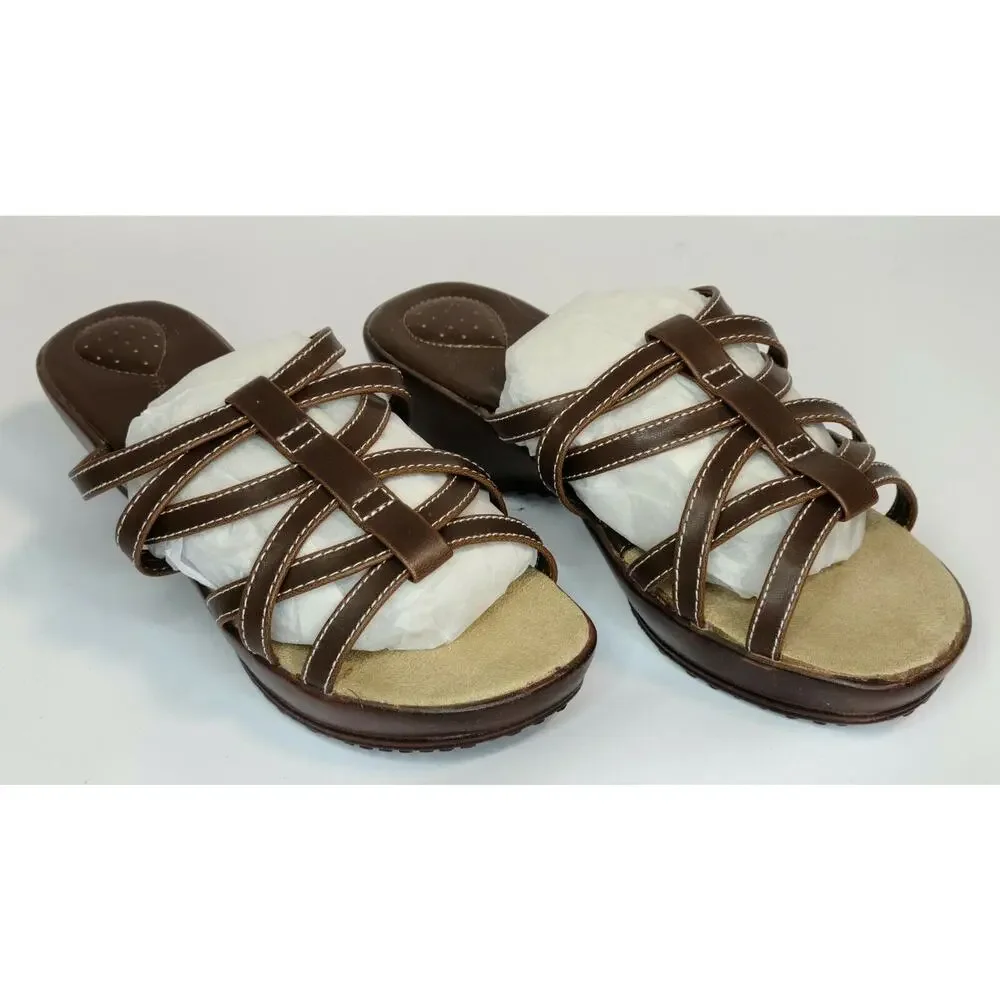 New Fashion Bug Women's Brown Strappy Sandals Size 8.5W Knock7 257230 Manmade